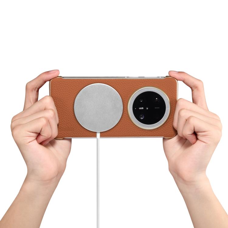 For Huawei Mate 60 Pro Denior A20 Genuine Leather Litchi Texture MagSafe Frameless Phone Case(Brown) - Huawei Cases by Denior | Online Shopping UK | buy2fix