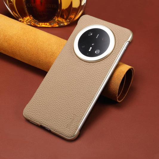 For Huawei Mate 60 Pro Denior A20 Genuine Leather Litchi Texture MagSafe Frameless Phone Case(Khaki) - Huawei Cases by Denior | Online Shopping UK | buy2fix