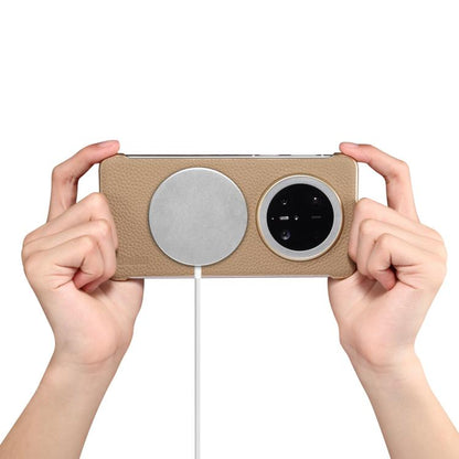 For Huawei Mate 70 Denior A20 Genuine Leather Litchi Texture MagSafe Frameless Phone Case(Khaki) - Huawei Cases by Denior | Online Shopping UK | buy2fix