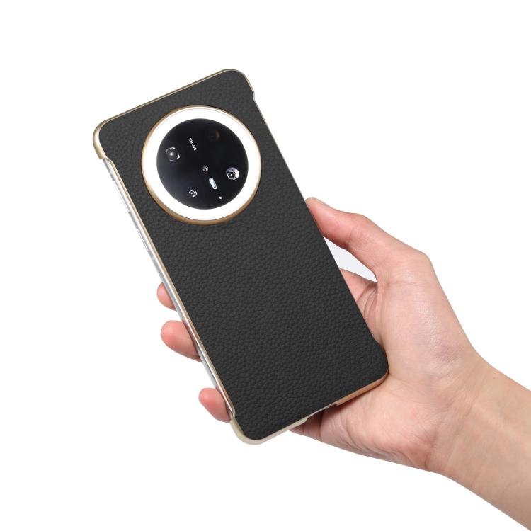 For Huawei Mate 70 Pro Denior A20 Genuine Leather Litchi Texture MagSafe Frameless Phone Case(Black) - Huawei Cases by Denior | Online Shopping UK | buy2fix