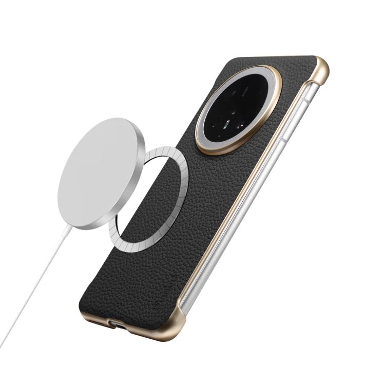 For Huawei Mate 70 Pro Denior A20 Genuine Leather Litchi Texture MagSafe Frameless Phone Case(Black) - Huawei Cases by Denior | Online Shopping UK | buy2fix