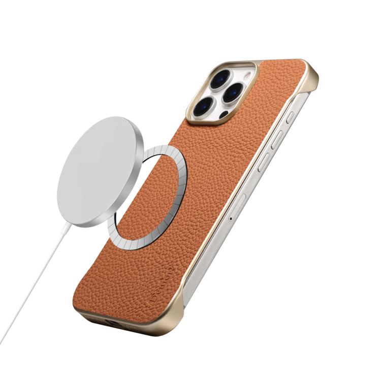For iPhone 14 / 13 Denior A20 Genuine Leather Litchi Texture MagSafe Frameless Phone Case(Brown) - iPhone 14 Cases by Denior | Online Shopping UK | buy2fix