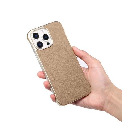 For iPhone 14 Pro Denior A20 Genuine Leather Litchi Texture MagSafe Frameless Phone Case(Khaki) - iPhone 14 Pro Cases by Denior | Online Shopping UK | buy2fix