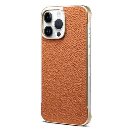 For iPhone 14 Pro Max Denior A20 Genuine Leather Litchi Texture MagSafe Frameless Phone Case(Brown) - iPhone 14 Pro Max Cases by Denior | Online Shopping UK | buy2fix