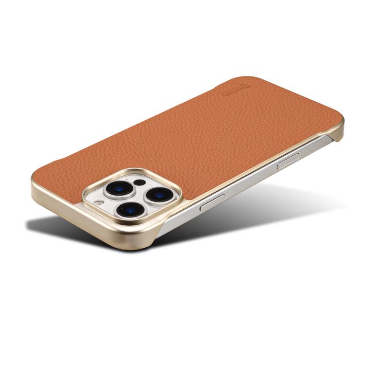 For iPhone 14 Pro Max Denior A20 Genuine Leather Litchi Texture MagSafe Frameless Phone Case(Brown) - iPhone 14 Pro Max Cases by Denior | Online Shopping UK | buy2fix