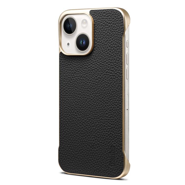 For iPhone 15 Denior A20 Genuine Leather Litchi Texture MagSafe Frameless Phone Case(Black) - iPhone 15 Cases by Denior | Online Shopping UK | buy2fix