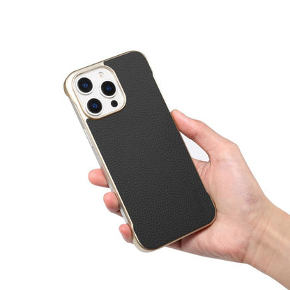 For iPhone 15 Denior A20 Genuine Leather Litchi Texture MagSafe Frameless Phone Case(Black) - iPhone 15 Cases by Denior | Online Shopping UK | buy2fix