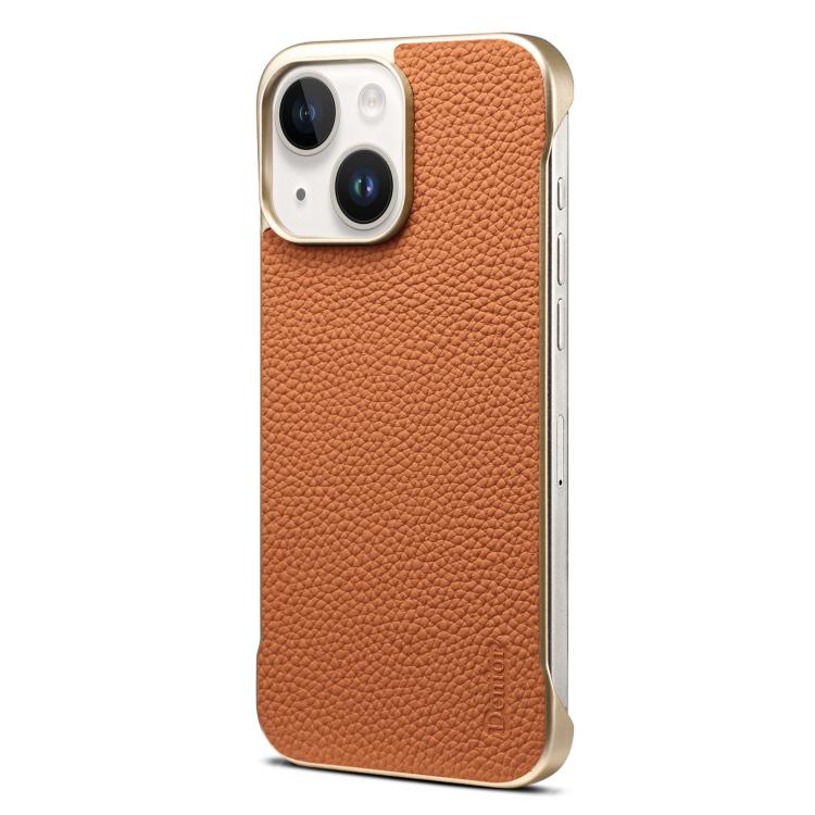 For iPhone 15 Plus / 14 Plus Denior A20 Genuine Leather Litchi Texture MagSafe Frameless Phone Case(Brown) - iPhone 15 Plus Cases by Denior | Online Shopping UK | buy2fix