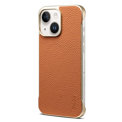 For iPhone 15 Plus / 14 Plus Denior A20 Genuine Leather Litchi Texture MagSafe Frameless Phone Case(Brown) - iPhone 15 Plus Cases by Denior | Online Shopping UK | buy2fix