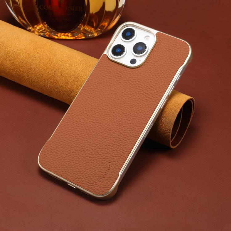 For iPhone 15 Plus / 14 Plus Denior A20 Genuine Leather Litchi Texture MagSafe Frameless Phone Case(Brown) - iPhone 15 Plus Cases by Denior | Online Shopping UK | buy2fix