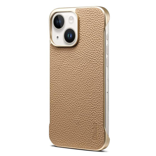 For iPhone 15 Plus / 14 Plus Denior A20 Genuine Leather Litchi Texture MagSafe Frameless Phone Case(Khaki) - iPhone 15 Plus Cases by Denior | Online Shopping UK | buy2fix