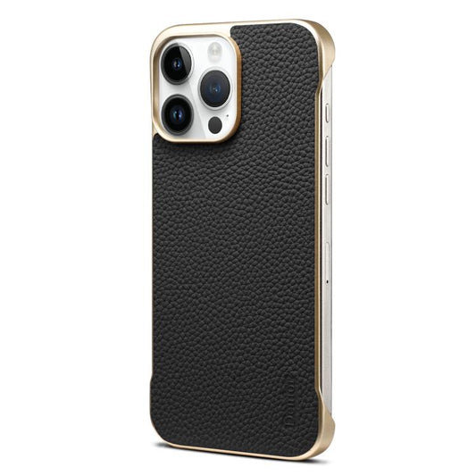For iPhone 15 Pro Max Denior A20 Genuine Leather Litchi Texture MagSafe Frameless Phone Case(Black) - iPhone 15 Pro Max Cases by Denior | Online Shopping UK | buy2fix
