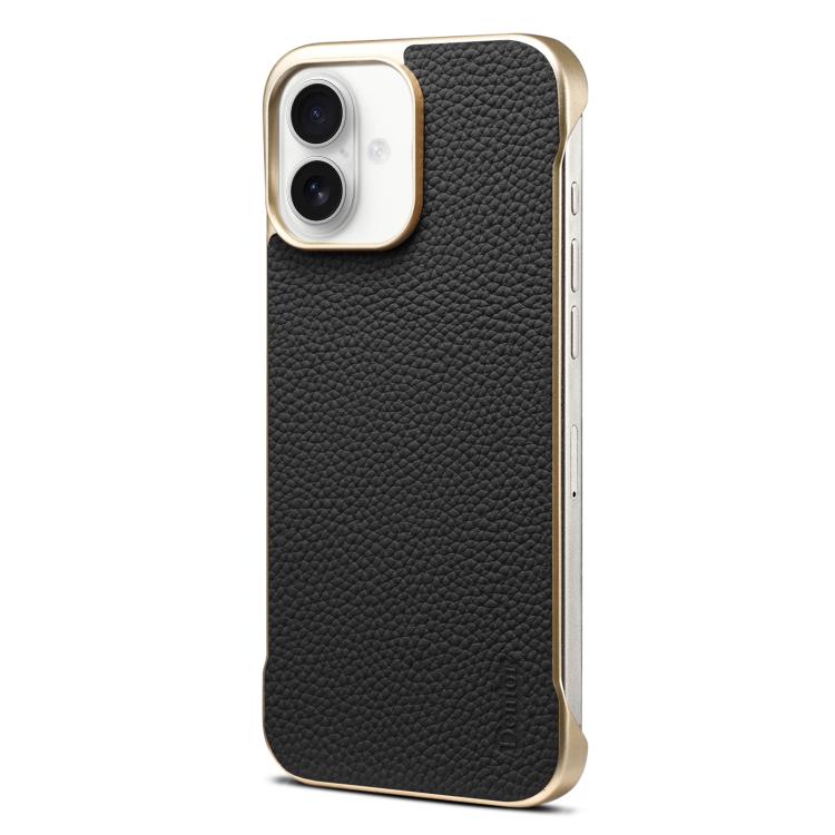 For iPhone 16 Denior A20 Genuine Leather Litchi Texture MagSafe Frameless Phone Case(Black) - iPhone 16 Cases by Denior | Online Shopping UK | buy2fix