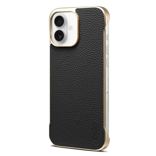 For iPhone 16 Denior A20 Genuine Leather Litchi Texture MagSafe Frameless Phone Case(Black) - iPhone 16 Cases by Denior | Online Shopping UK | buy2fix