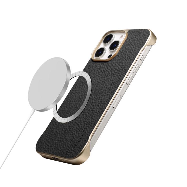 For iPhone 16 Denior A20 Genuine Leather Litchi Texture MagSafe Frameless Phone Case(Black) - iPhone 16 Cases by Denior | Online Shopping UK | buy2fix