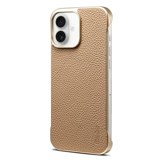 For iPhone 16 Denior A20 Genuine Leather Litchi Texture MagSafe Frameless Phone Case(Khaki) - iPhone 16 Cases by Denior | Online Shopping UK | buy2fix
