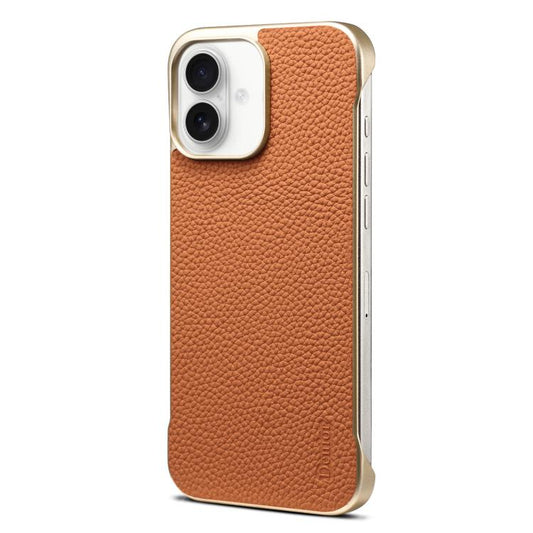 For iPhone 16 Plus Denior A20 Genuine Leather Litchi Texture MagSafe Frameless Phone Case(Brown) - iPhone 16 Plus Cases by Denior | Online Shopping UK | buy2fix