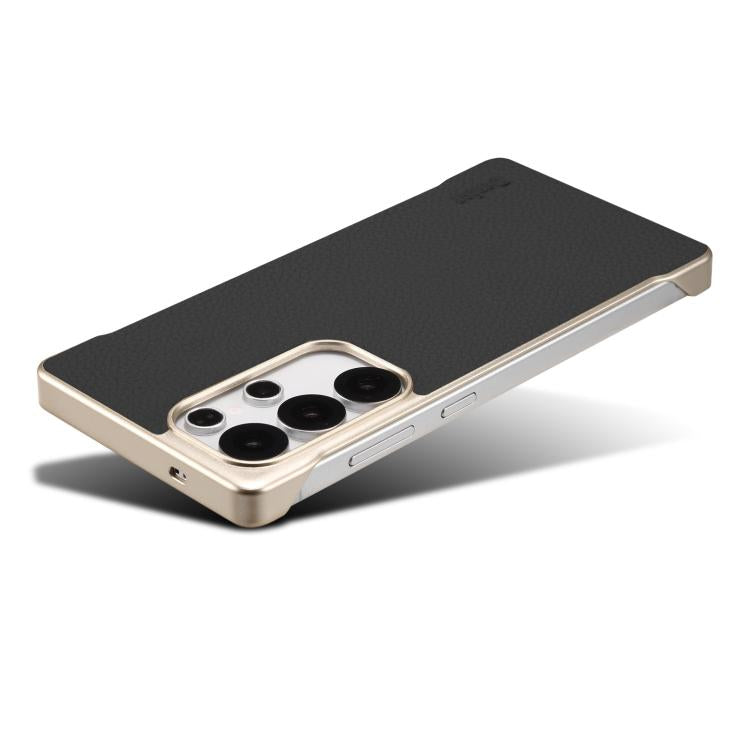 For Samsung Galaxy S25 5G Denior A20 Genuine Leather Litchi Texture MagSafe Frameless Phone Case(Black) - Galaxy S25 5G Cases by Denior | Online Shopping UK | buy2fix