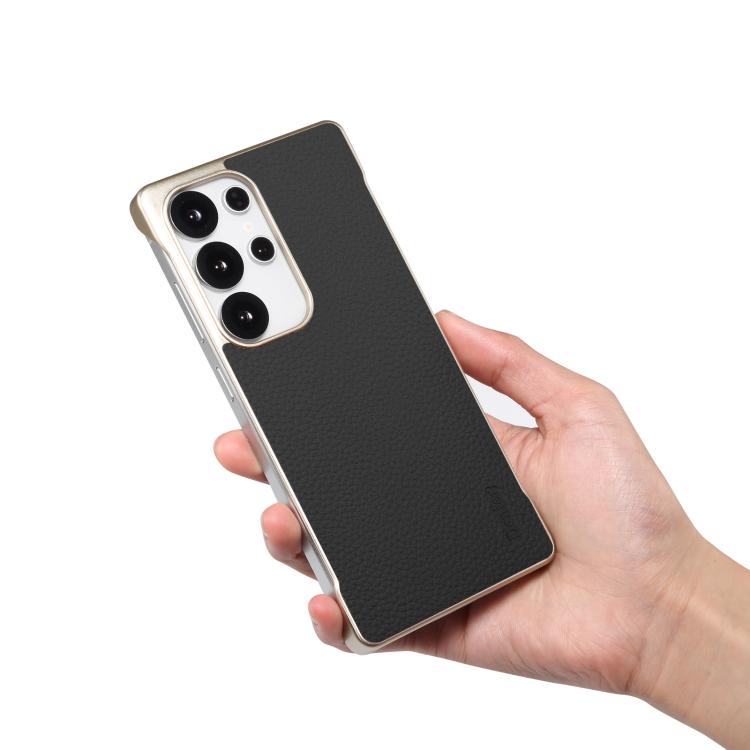 For Samsung Galaxy S25 5G Denior A20 Genuine Leather Litchi Texture MagSafe Frameless Phone Case(Black) - Galaxy S25 5G Cases by Denior | Online Shopping UK | buy2fix