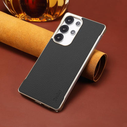 For Samsung Galaxy S25+ 5G Denior A20 Genuine Leather Litchi Texture MagSafe Frameless Phone Case(Black) - Galaxy S25+ 5G Cases by Denior | Online Shopping UK | buy2fix