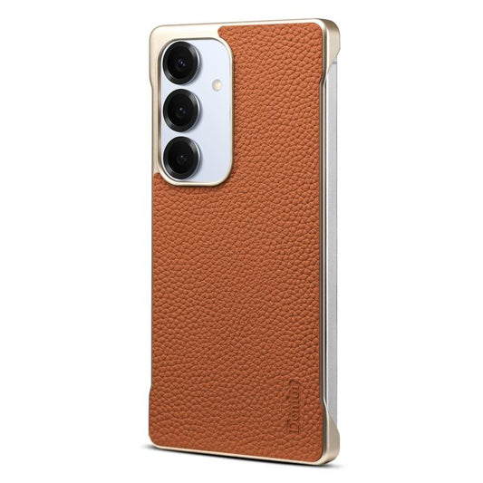 For Samsung Galaxy S25+ 5G Denior A20 Genuine Leather Litchi Texture MagSafe Frameless Phone Case(Brown) - Galaxy S25+ 5G Cases by Denior | Online Shopping UK | buy2fix