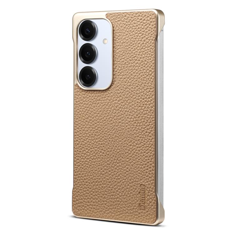 For Samsung Galaxy S25+ 5G Denior A20 Genuine Leather Litchi Texture MagSafe Frameless Phone Case(Khaki) - Galaxy S25+ 5G Cases by Denior | Online Shopping UK | buy2fix