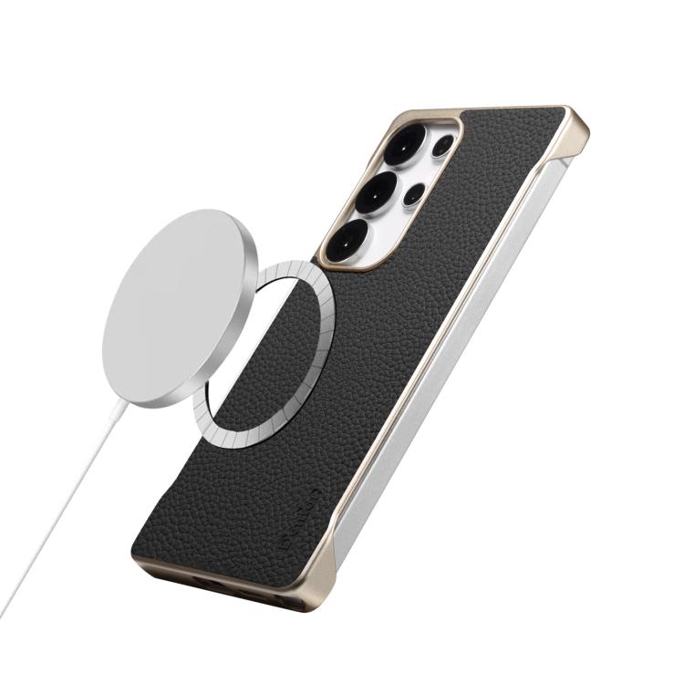 For Samsung Galaxy S25 Ultra 5G Denior A20 Genuine Leather Litchi Texture MagSafe Frameless Phone Case(Black) - Galaxy S25 Ultra 5G Cases by Denior | Online Shopping UK | buy2fix