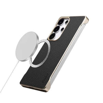 For Samsung Galaxy S25 Ultra 5G Denior A20 Genuine Leather Litchi Texture MagSafe Frameless Phone Case(Black) - Galaxy S25 Ultra 5G Cases by Denior | Online Shopping UK | buy2fix