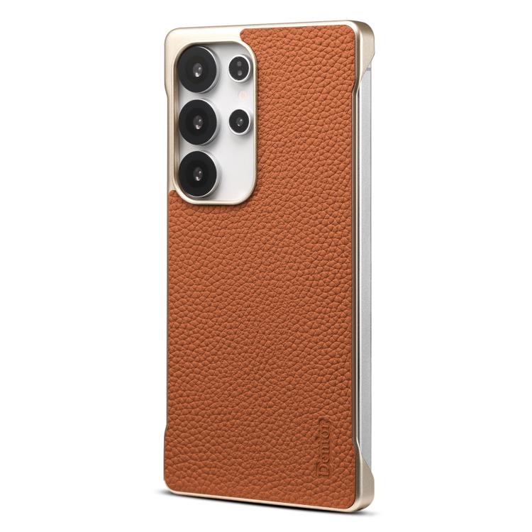 For Samsung Galaxy S25 Ultra 5G Denior A20 Genuine Leather Litchi Texture MagSafe Frameless Phone Case(Brown) - Galaxy S25 Ultra 5G Cases by Denior | Online Shopping UK | buy2fix