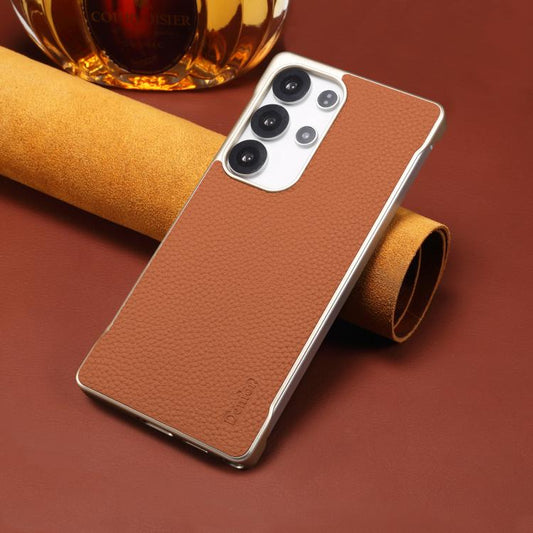 For Samsung Galaxy S25 Ultra 5G Denior A20 Genuine Leather Litchi Texture MagSafe Frameless Phone Case(Brown) - Galaxy S25 Ultra 5G Cases by Denior | Online Shopping UK | buy2fix