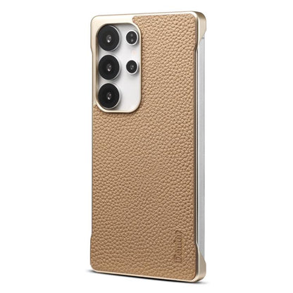 For Samsung Galaxy S25 Ultra 5G Denior A20 Genuine Leather Litchi Texture MagSafe Frameless Phone Case(Khaki) - Galaxy S25 Ultra 5G Cases by Denior | Online Shopping UK | buy2fix