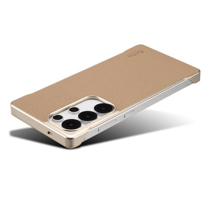 For Samsung Galaxy S25 Ultra 5G Denior A20 Genuine Leather Litchi Texture MagSafe Frameless Phone Case(Khaki) - Galaxy S25 Ultra 5G Cases by Denior | Online Shopping UK | buy2fix