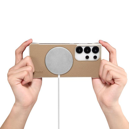 For Samsung Galaxy S25 Ultra 5G Denior A20 Genuine Leather Litchi Texture MagSafe Frameless Phone Case(Khaki) - Galaxy S25 Ultra 5G Cases by Denior | Online Shopping UK | buy2fix