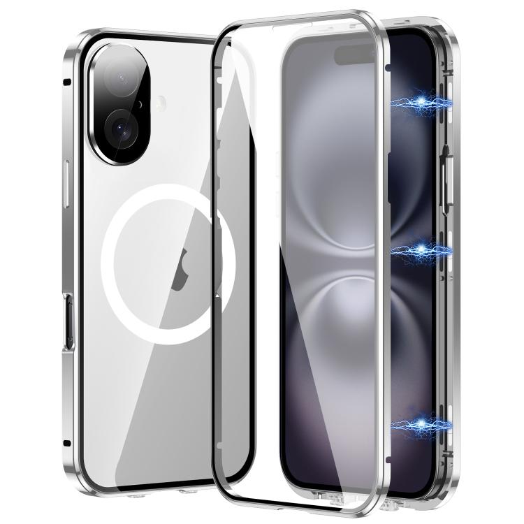 For iPhone 16 360 Full Body Magnetic Frosted MagSafe Phone Case(Silver) - iPhone 16 Cases by buy2fix | Online Shopping UK | buy2fix