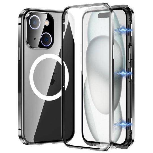 For iPhone 15 360 Full Body Magnetic Frosted MagSafe Phone Case(Black)