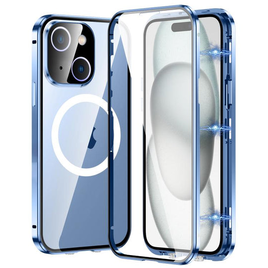 For iPhone 15 360 Full Body Magnetic Frosted MagSafe Phone Case(Sierra Blue)