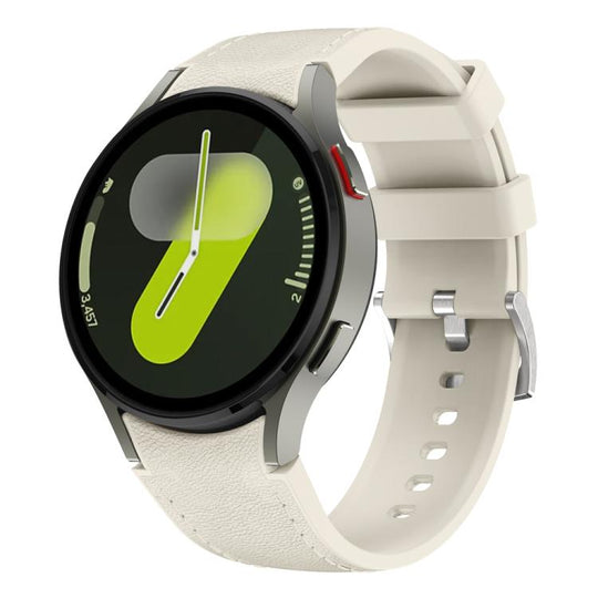 For Samsung Galaxy Watch 7 / 6 / 5 / 4 Silver Pin Buckle Leather Silicone Watch Band(Starlight)