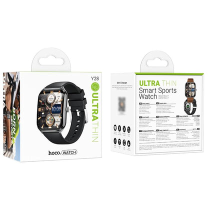 hoco Y28 1.96 inch AMOLED Screen IP67 Waterproof Smart Sports Watch, Call Version(Black) - Smart Watches by hoco | Online Shopping UK | buy2fix