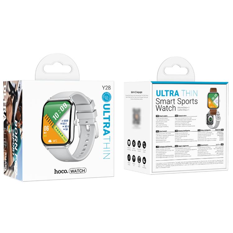 hoco Y28 1.96 inch AMOLED Screen IP67 Waterproof Smart Sports Watch, Call Version(Silver) - Smart Watches by hoco | Online Shopping UK | buy2fix