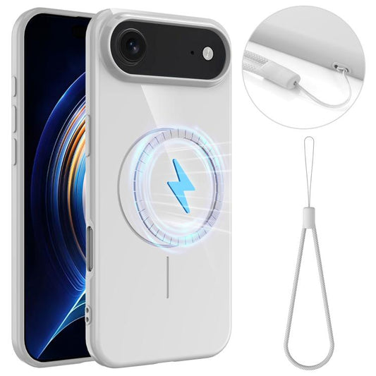 For iPhone Air Glossy TPU Shockproof MagSafe Phone Case with Lanyard(White) - iPhone Air Cases by buy2fix | Online Shopping UK | buy2fix