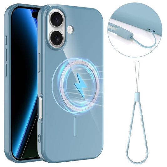 For iPhone 17 Glossy TPU Shockproof MagSafe Phone Case with Lanyard(Blue) - iPhone 17 Cases by buy2fix | Online Shopping UK | buy2fix