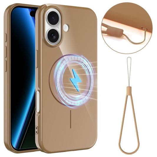 For iPhone 17 Glossy TPU Shockproof MagSafe Phone Case with Lanyard(Gold) - iPhone 17 Cases by buy2fix | Online Shopping UK | buy2fix