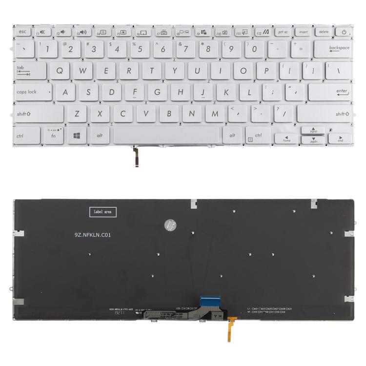 US Version Backlit Laptop Keyboard for Asus UX431 X431 V431 K431 S431 X431FAC UX431U UX431F U4500F(Silver) - Replacement Keyboards by buy2fix | Online Shopping UK | buy2fix