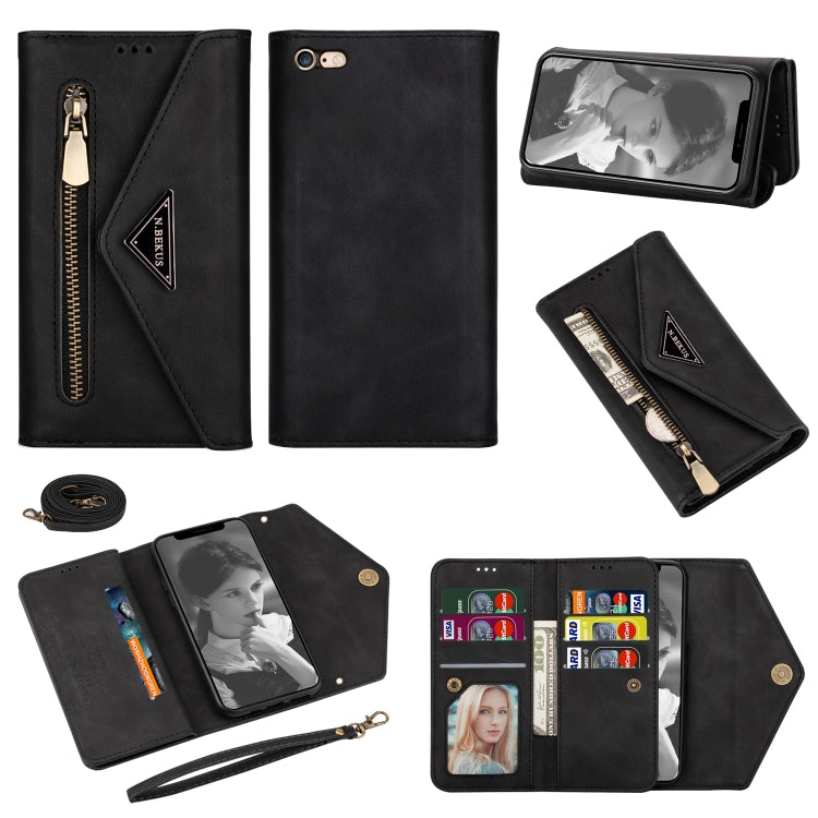 For iPhone 6 Skin Feel Zipper Horizontal Flip Leather Case with Holder & Card Slots & Photo Frame & Lanyard & Long Rope(Black) - More iPhone Cases by buy2fix | Online Shopping UK | buy2fix