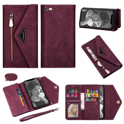 For iPhone 6 Skin Feel Zipper Horizontal Flip Leather Case with Holder & Card Slots & Photo Frame & Lanyard & Long Rope(Wine Red) - More iPhone Cases by buy2fix | Online Shopping UK | buy2fix