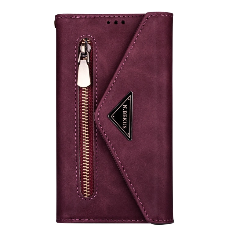 For iPhone 6 Skin Feel Zipper Horizontal Flip Leather Case with Holder & Card Slots & Photo Frame & Lanyard & Long Rope(Wine Red) - More iPhone Cases by buy2fix | Online Shopping UK | buy2fix