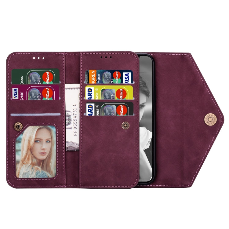 For iPhone 6 Skin Feel Zipper Horizontal Flip Leather Case with Holder & Card Slots & Photo Frame & Lanyard & Long Rope(Wine Red) - More iPhone Cases by buy2fix | Online Shopping UK | buy2fix