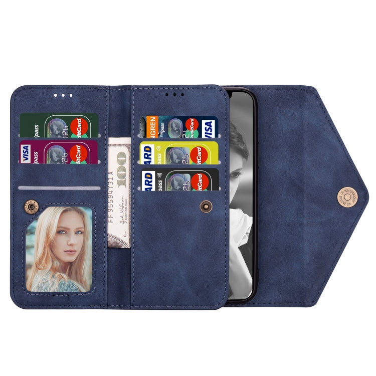 For iPhone 7 / 8 / SE (2020) Skin Feel Zipper Horizontal Flip Leather Case with Holder & Card Slots & Photo Frame & Lanyard & Long Rope(Blue) - More iPhone Cases by buy2fix | Online Shopping UK | buy2fix