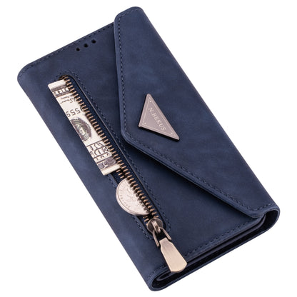 For iPhone 7 / 8 / SE (2020) Skin Feel Zipper Horizontal Flip Leather Case with Holder & Card Slots & Photo Frame & Lanyard & Long Rope(Blue) - More iPhone Cases by buy2fix | Online Shopping UK | buy2fix