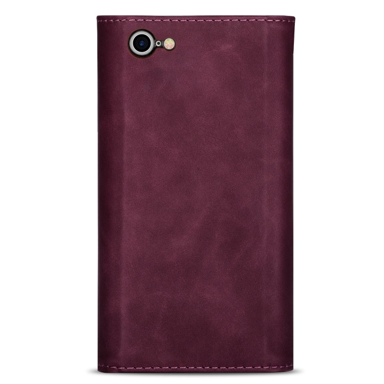 For iPhone 7 / 8 / SE (2020) Skin Feel Zipper Horizontal Flip Leather Case with Holder & Card Slots & Photo Frame & Lanyard & Long Rope(Wine Red) - More iPhone Cases by buy2fix | Online Shopping UK | buy2fix